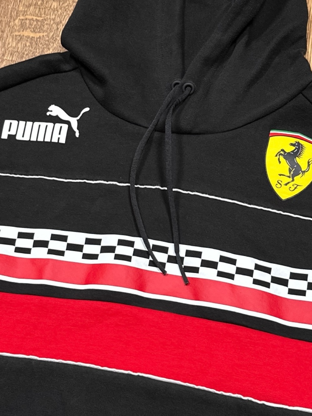 Puma Ferrari Race SDS Racing Stripe Check Tech Fleece Hoodie Mens Medium - Picture 2 of 10